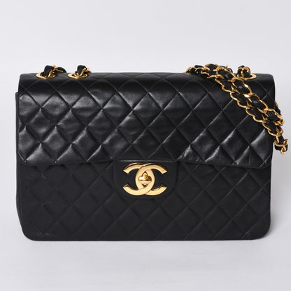 Chanel Maxi Quilted 34 S Flap Chain Shoulder Bag CC Logo Lambskin Black