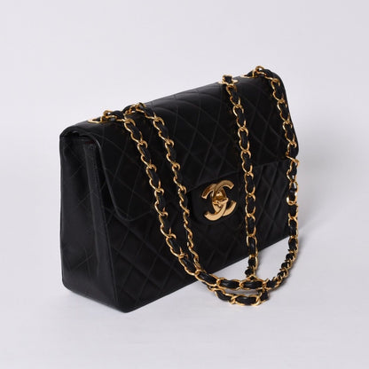 Chanel Maxi Quilted 34 S Flap Chain Shoulder Bag CC Logo Lambskin Black — view 3
