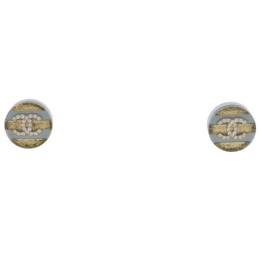 Chanel Logo CC Stripe Resin Line Stone Metal Gold 13c Earrings