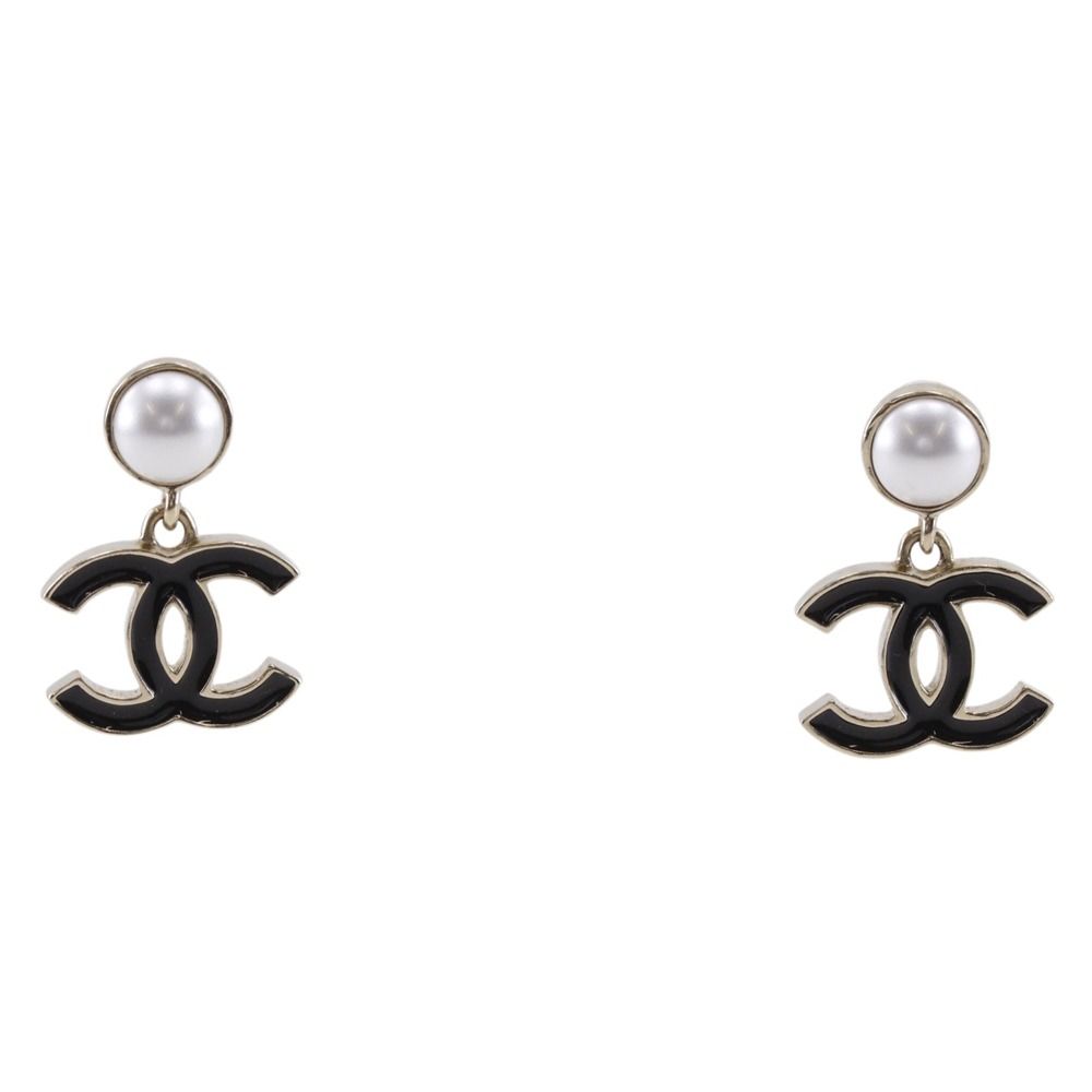 Chanel Logo CC Gold Plated Faux Pearl Earrings