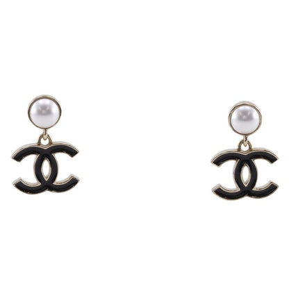 Chanel Logo CC Gold Plated Faux Pearl Earrings