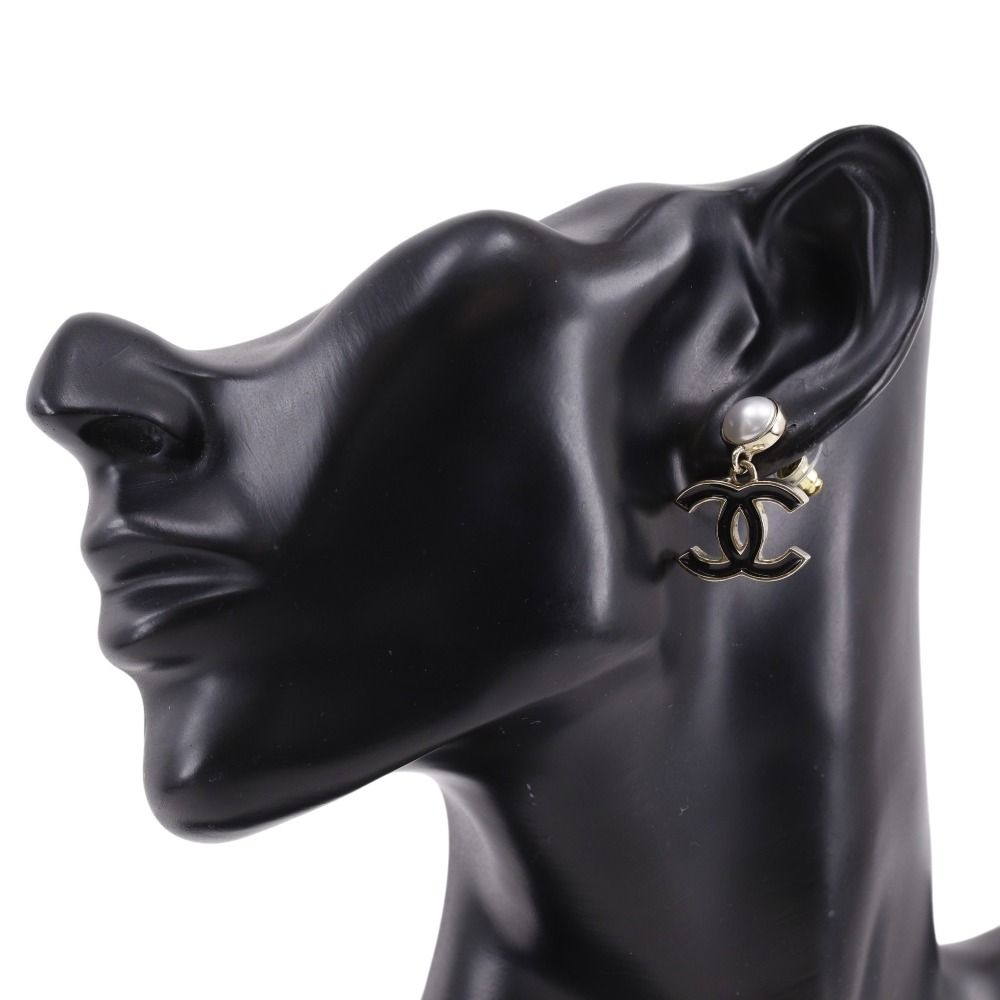 Chanel Logo CC Gold Plated Faux Pearl Earrings — view 2
