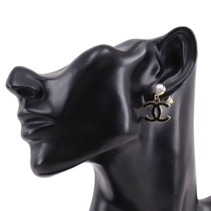 Chanel Logo CC Gold Plated Faux Pearl Earrings — view 2