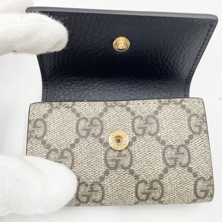 Gucci Key Case GG Supreme Beige Brown Black Leather 6 Rows Gold Key Holder — view 5