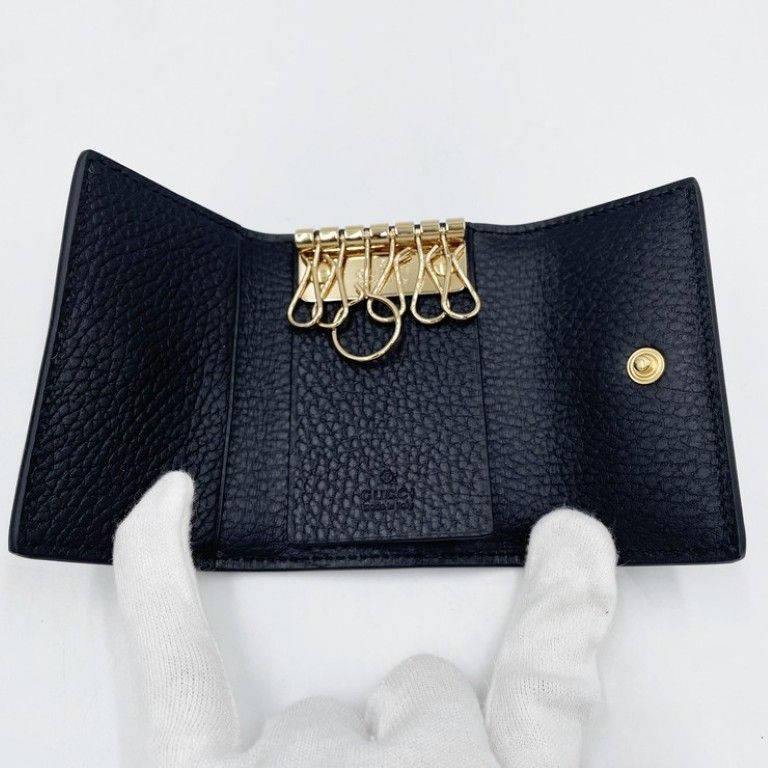 Gucci Key Case GG Supreme Beige Brown Black Leather 6 Rows Gold Key Holder — view 8
