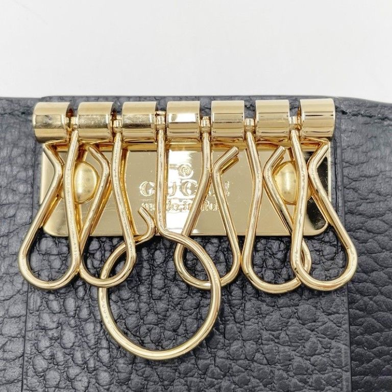 Gucci Key Case GG Supreme Beige Brown Black Leather 6 Rows Gold Key Holder — view 7