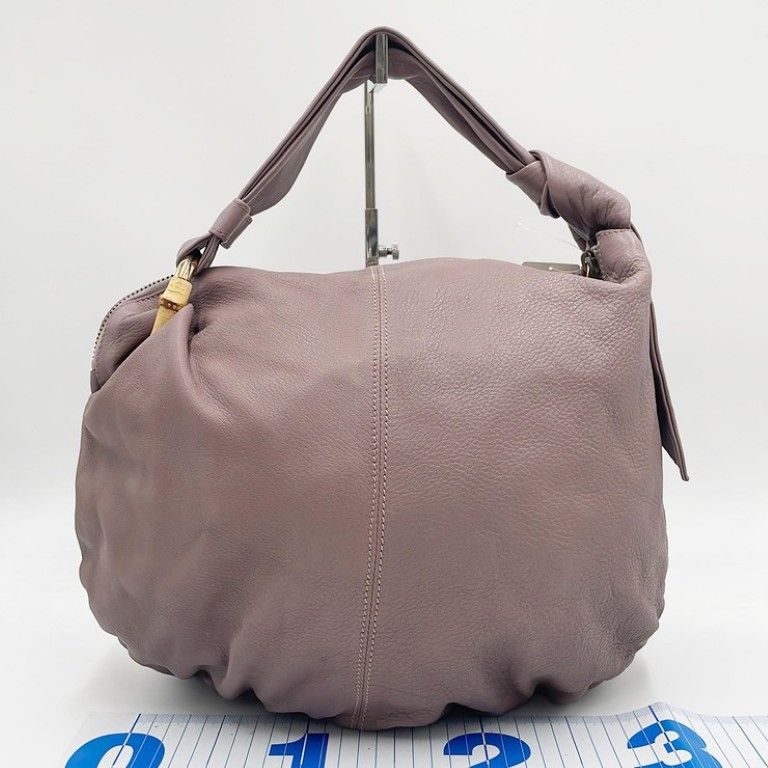 Gucci Shoulder Bag Bamboo Hobo Purple Leather Tassel Gold — view 2