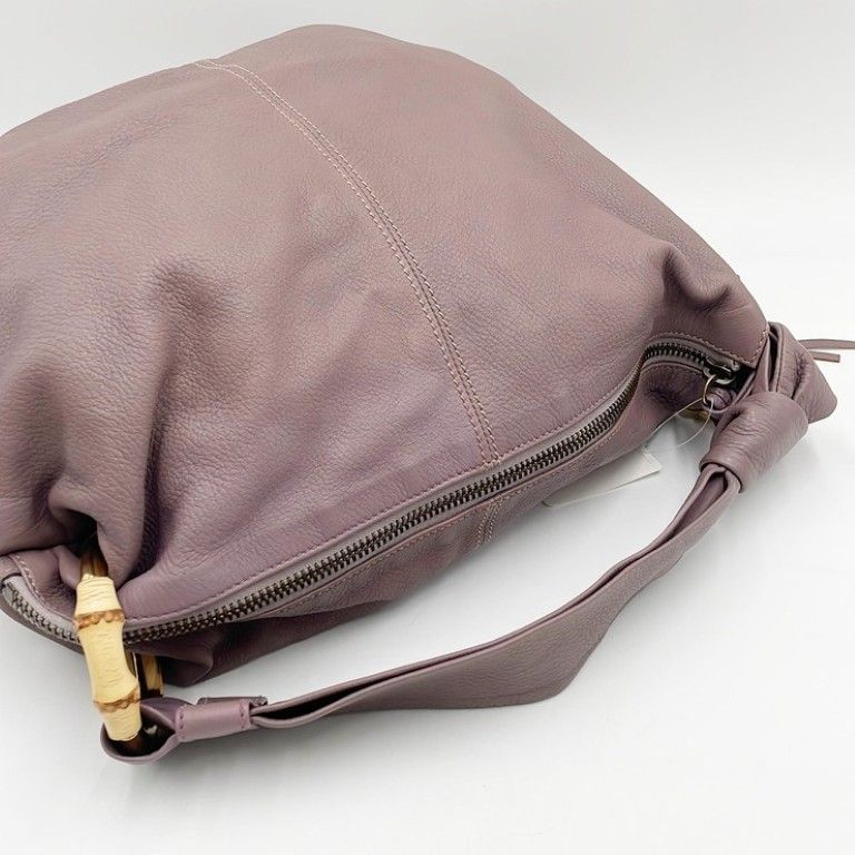 Gucci Shoulder Bag Bamboo Hobo Purple Leather Tassel Gold — view 6