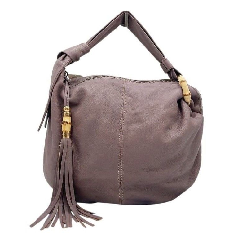Gucci Shoulder Bag Bamboo Hobo Purple Leather Tassel Gold