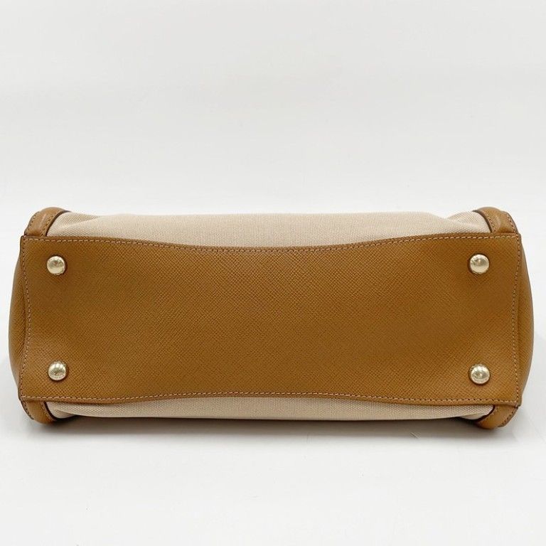 Prada Beige Brown Leather Canvas 2-Way Shoulder Bag — view 3
