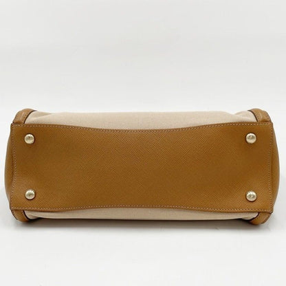 Prada Beige Brown Leather Canvas 2-Way Shoulder Bag — view 3