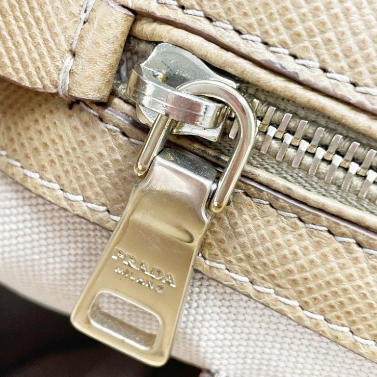 Prada Beige Brown Leather Canvas 2-Way Shoulder Bag — view 6