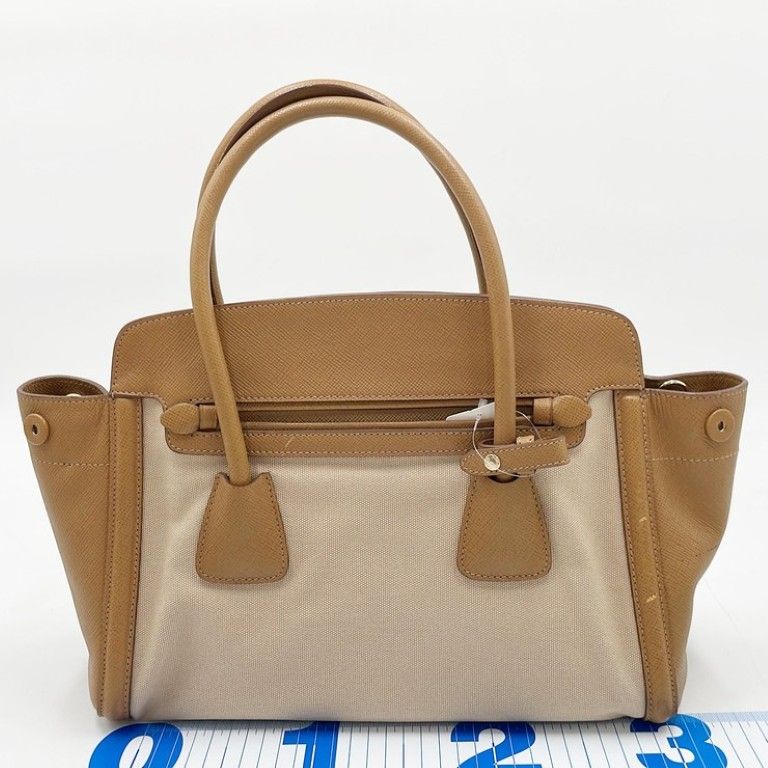 Prada Beige Brown Leather Canvas 2-Way Shoulder Bag — view 2