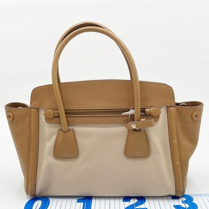 Prada Beige Brown Leather Canvas 2-Way Shoulder Bag — view 2