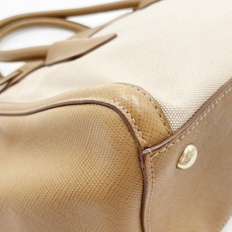 Prada Beige Brown Leather Canvas 2-Way Shoulder Bag — view 4