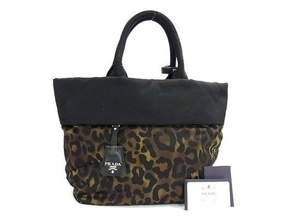Prada Handbag Tessuto Double Tote Mimetico L Nylon Leopard Print Silver