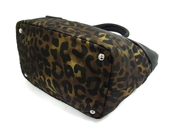 Prada Handbag Tessuto Double Tote Mimetico L Nylon Leopard Print Silver — view 4