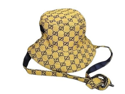 Gucci Hat GG Pattern Bucket Hat Brown Navy Canvas Reversible