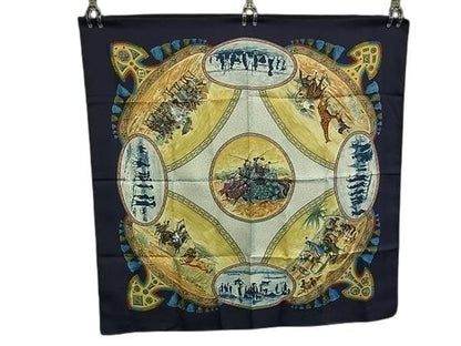 Hermes Scarf Carre 90 Navy Multicolor Silk 100% Cavaliers Peuls Horsemen of the