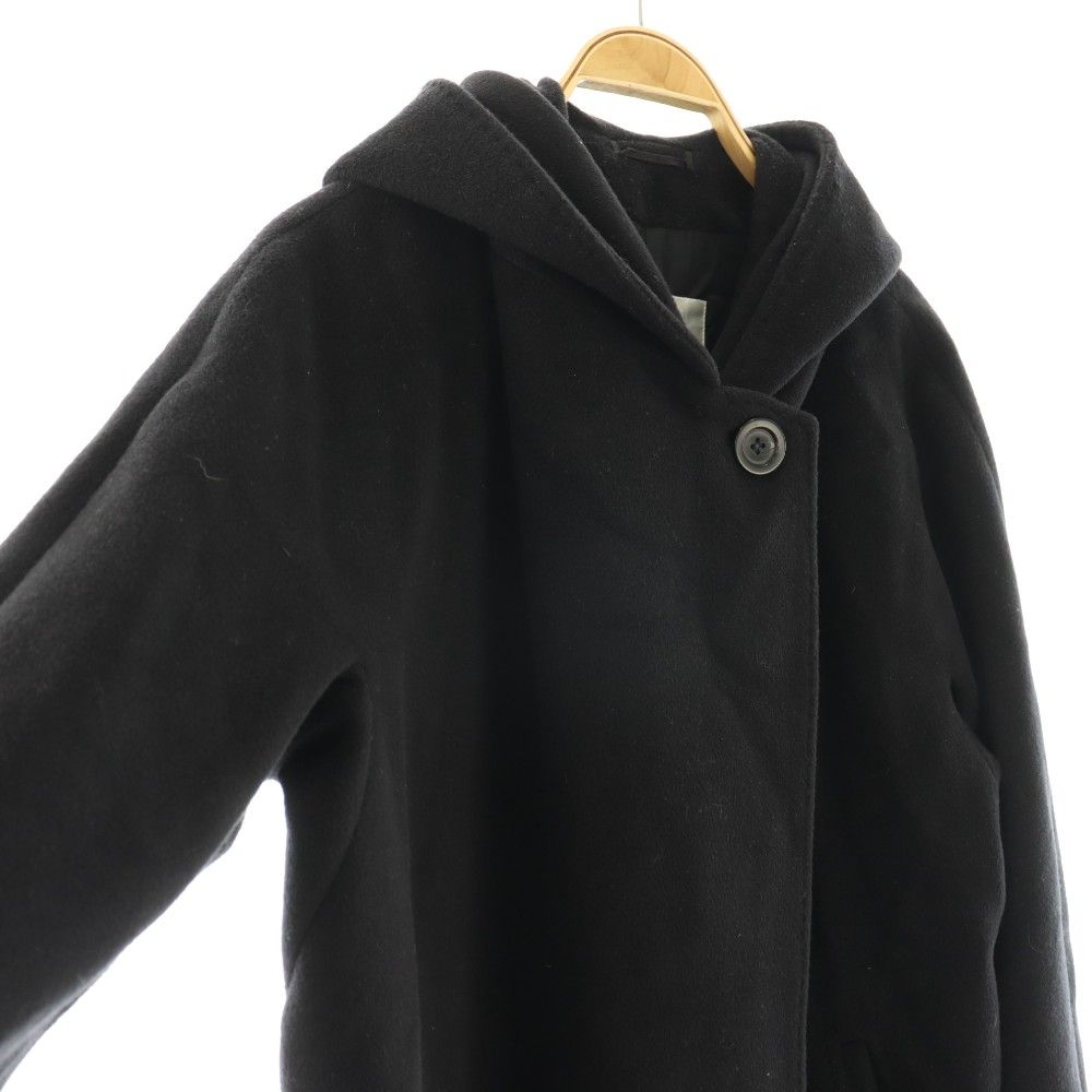 Max Mara White Tag Long Coat Hood Wool Cashmere Blend 38 Black ES — view 3