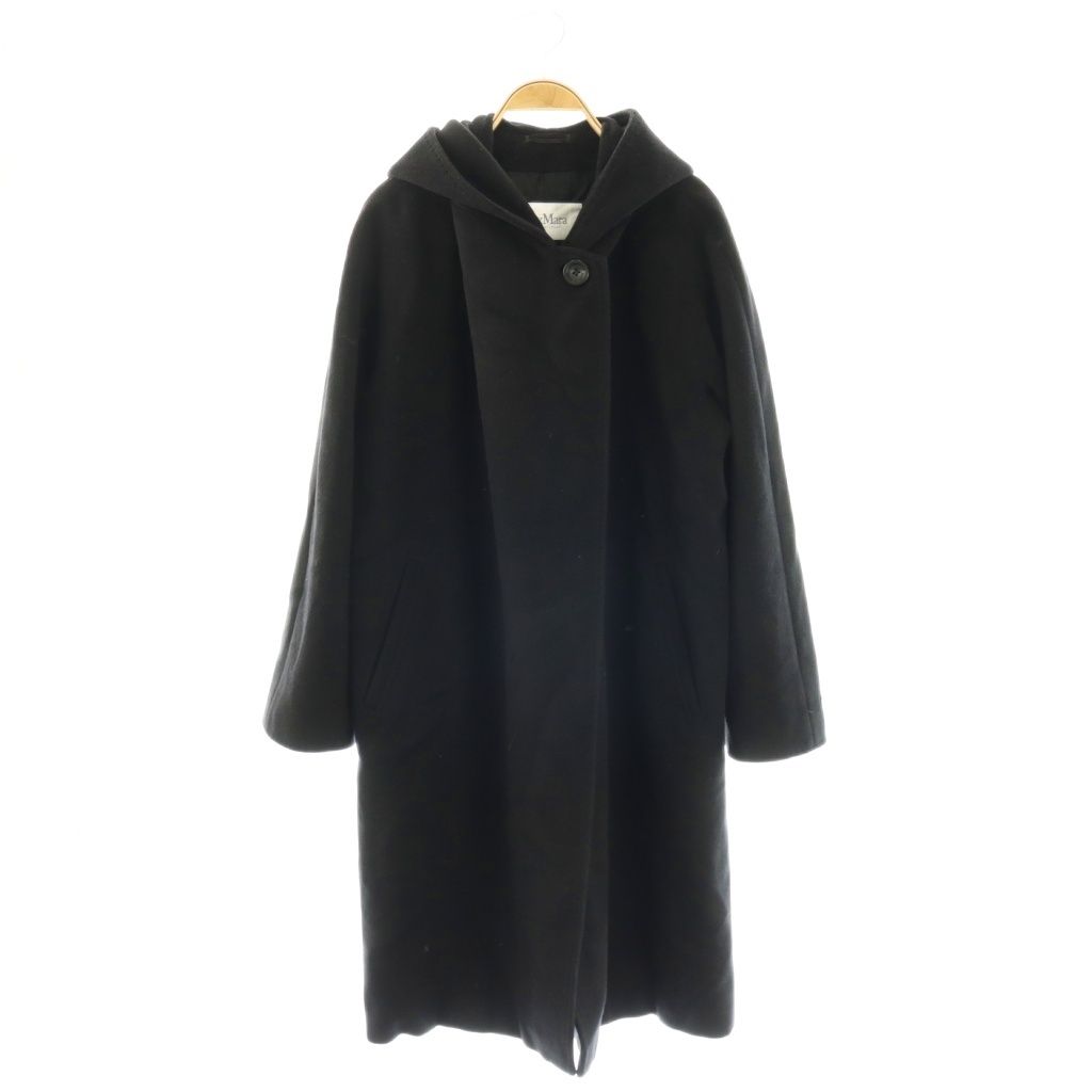 Max Mara White Tag Long Coat Hood Wool Cashmere Blend 38 Black ES