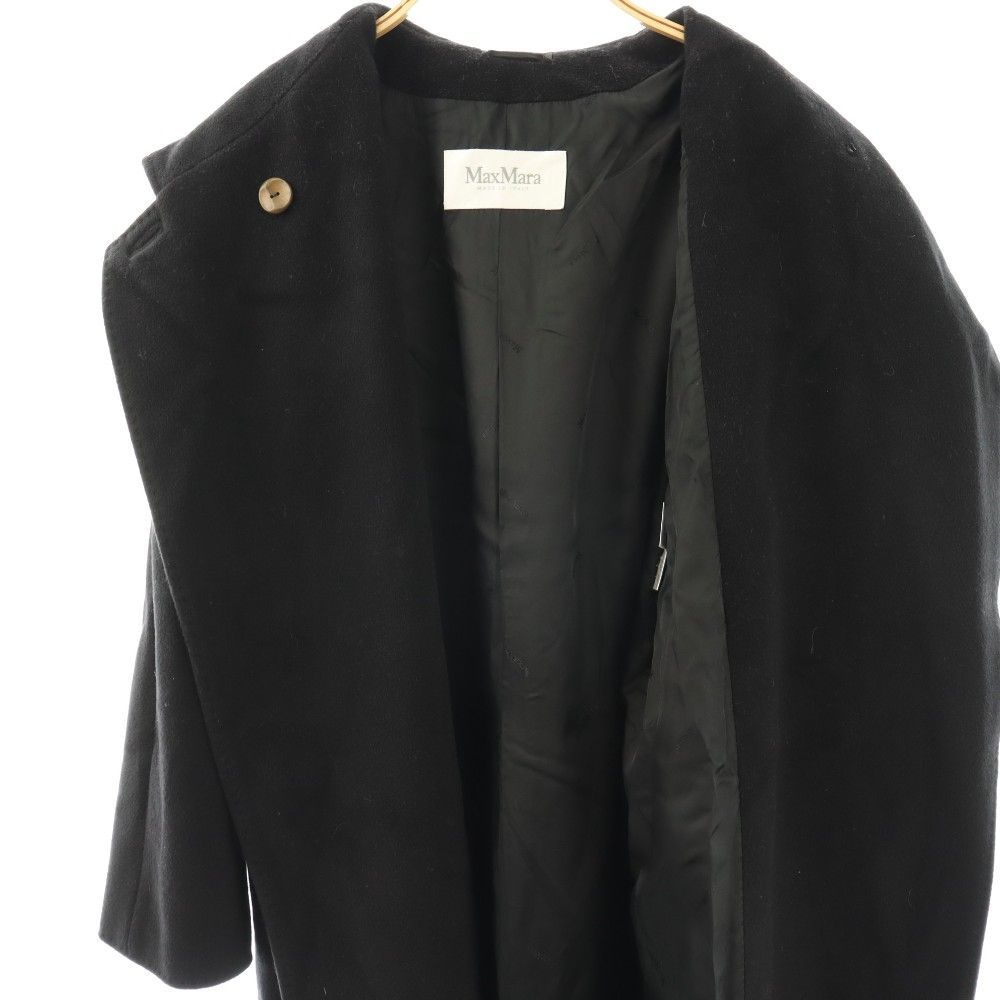 Max Mara White Tag Long Coat Hood Wool Cashmere Blend 38 Black ES — view 4