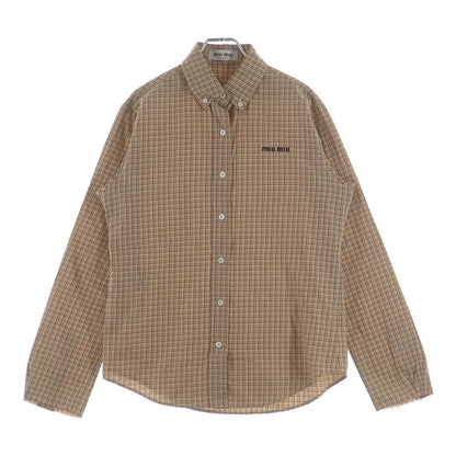 Miu Miu Checked Shirt Front Logo Embroidery Plaid Button Down Jacket Long