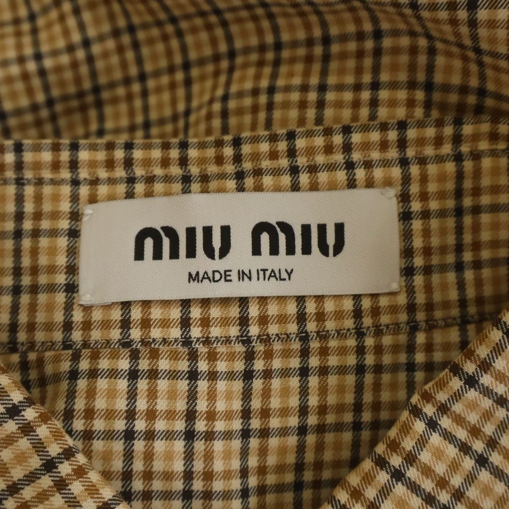 Miu Miu Checked Shirt Front Logo Embroidery Plaid Button Down Jacket Long — view 6