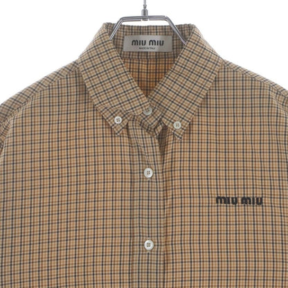 Miu Miu Checked Shirt Front Logo Embroidery Plaid Button Down Jacket Long — view 3