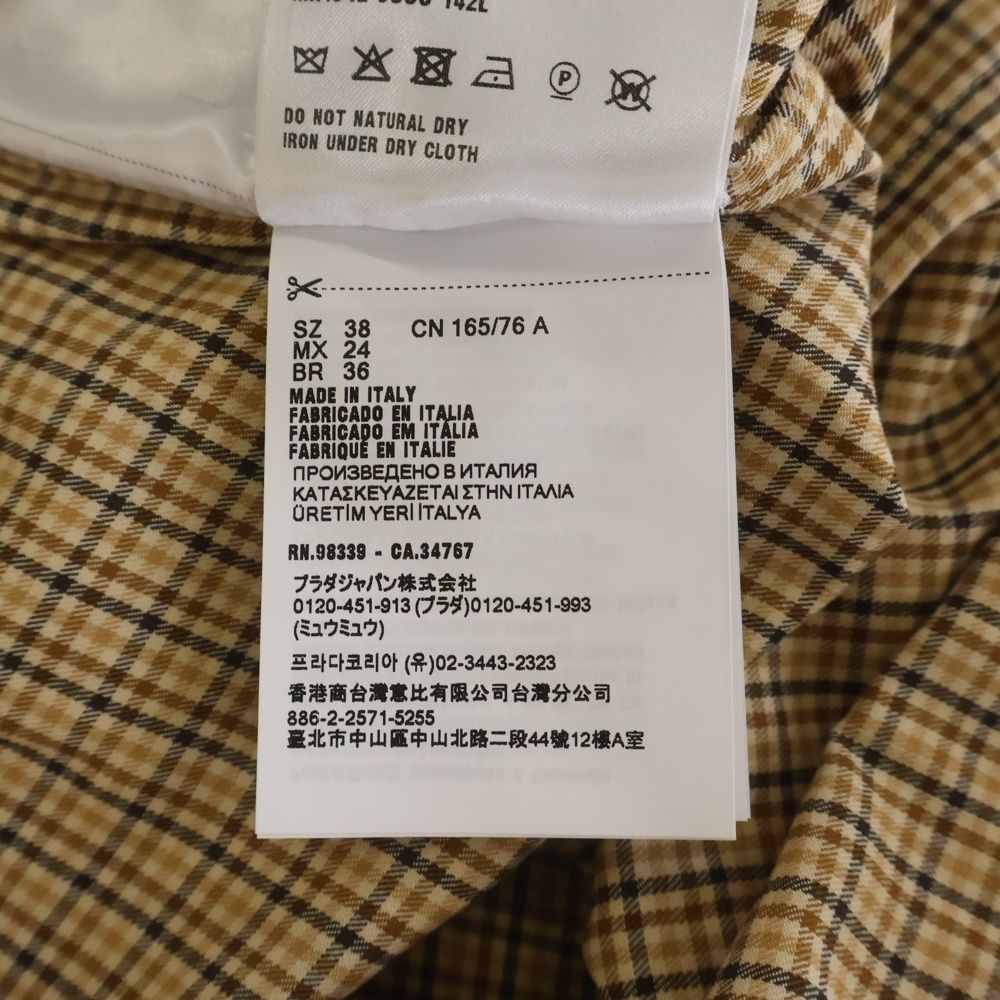 Miu Miu Checked Shirt Front Logo Embroidery Plaid Button Down Jacket Long — view 8