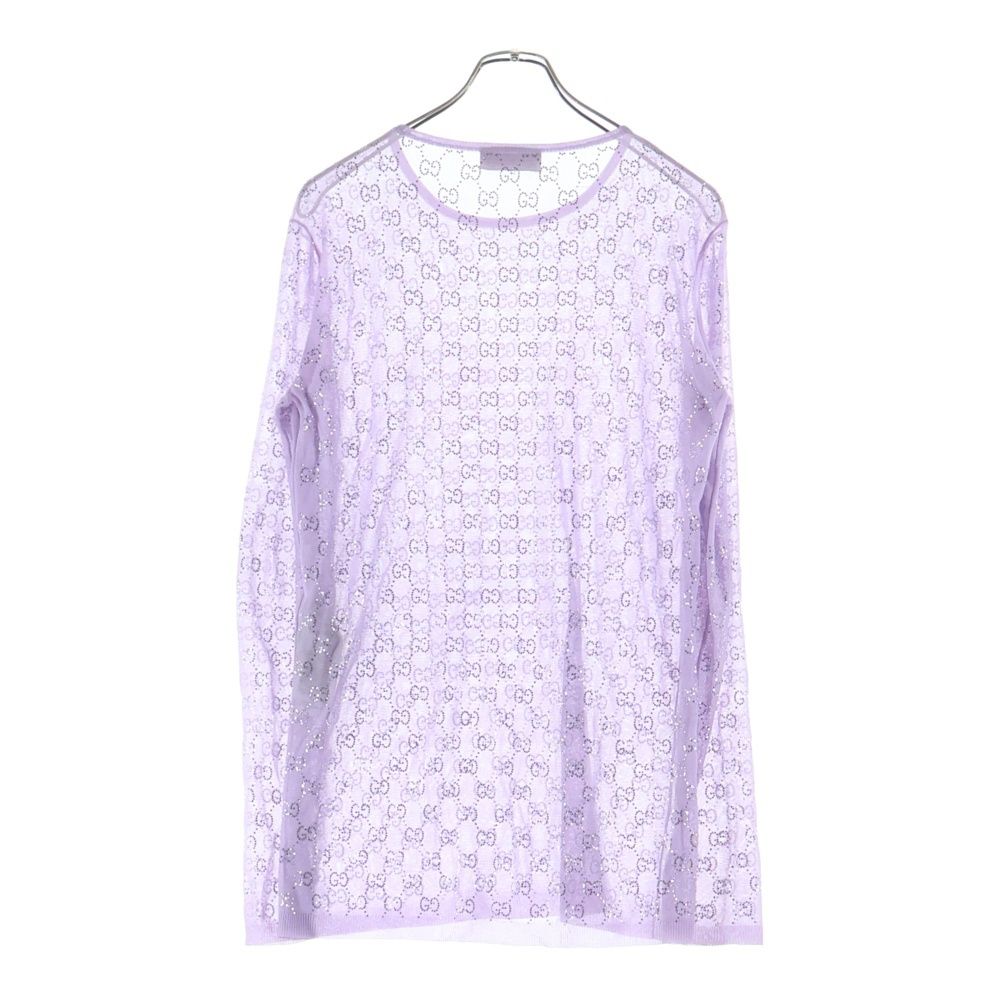 Gucci GG Crystal Fine Silk Long Sleeve T-Shirt Purple — view 2