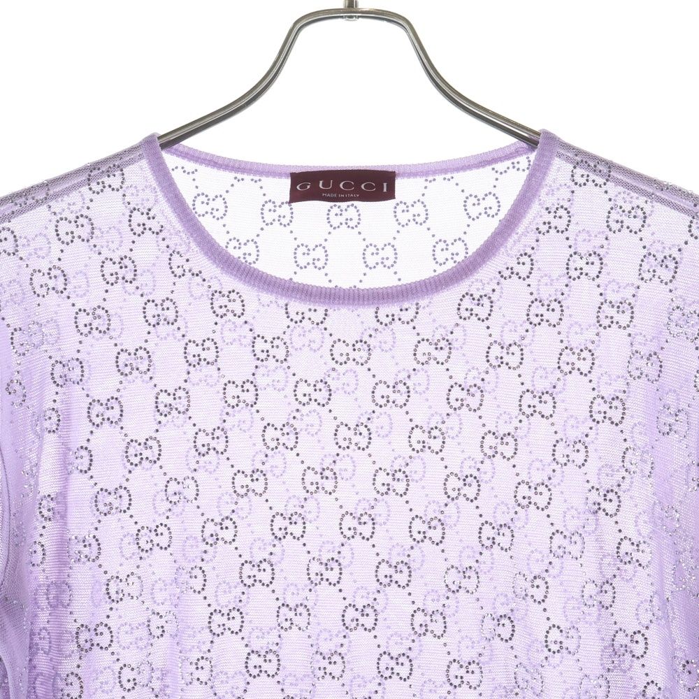 Gucci GG Crystal Fine Silk Long Sleeve T-Shirt Purple — view 3