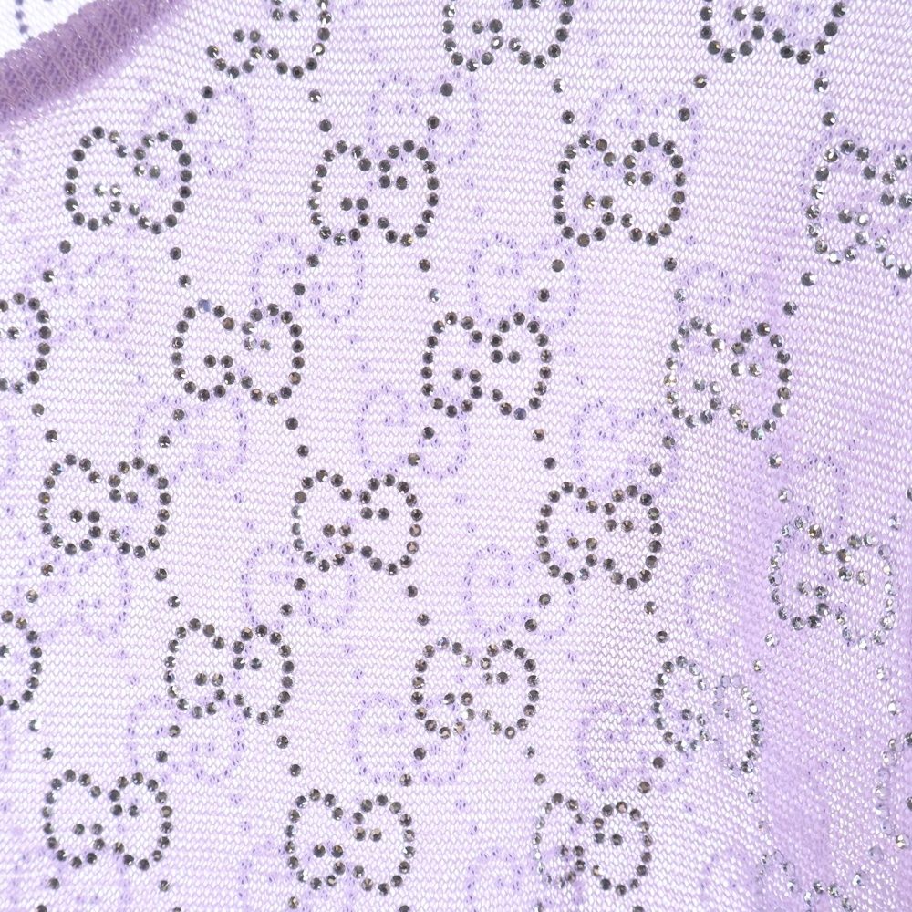 Gucci GG Crystal Fine Silk Long Sleeve T-Shirt Purple — view 4