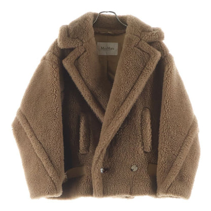 Max Mara Teddy Bear Silk Blend Camel Boa Leather Belt Double Breasted Jacket