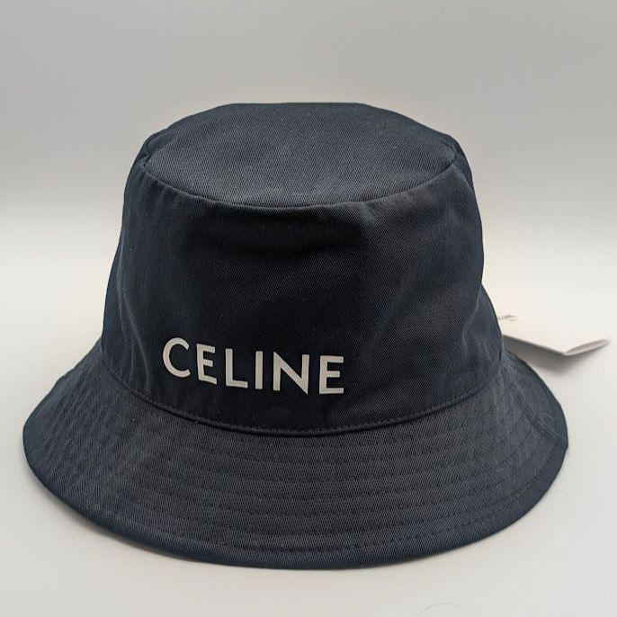 Celine Bucket Hat Cotton Logo Black Hat