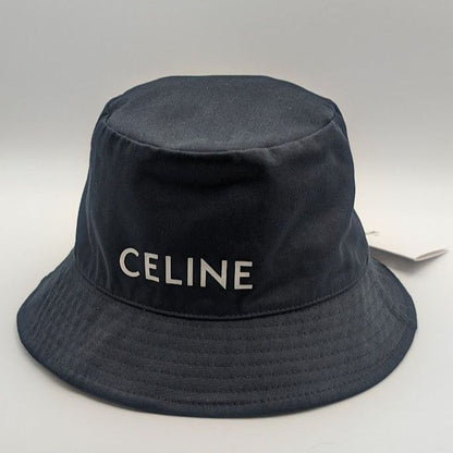 Celine Bucket Hat Cotton Logo Black Hat