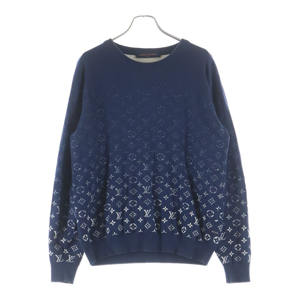 Louis Vuitton Monogram Gradient Crew Neck Long Sleeve Knit Sweater Navy Uso