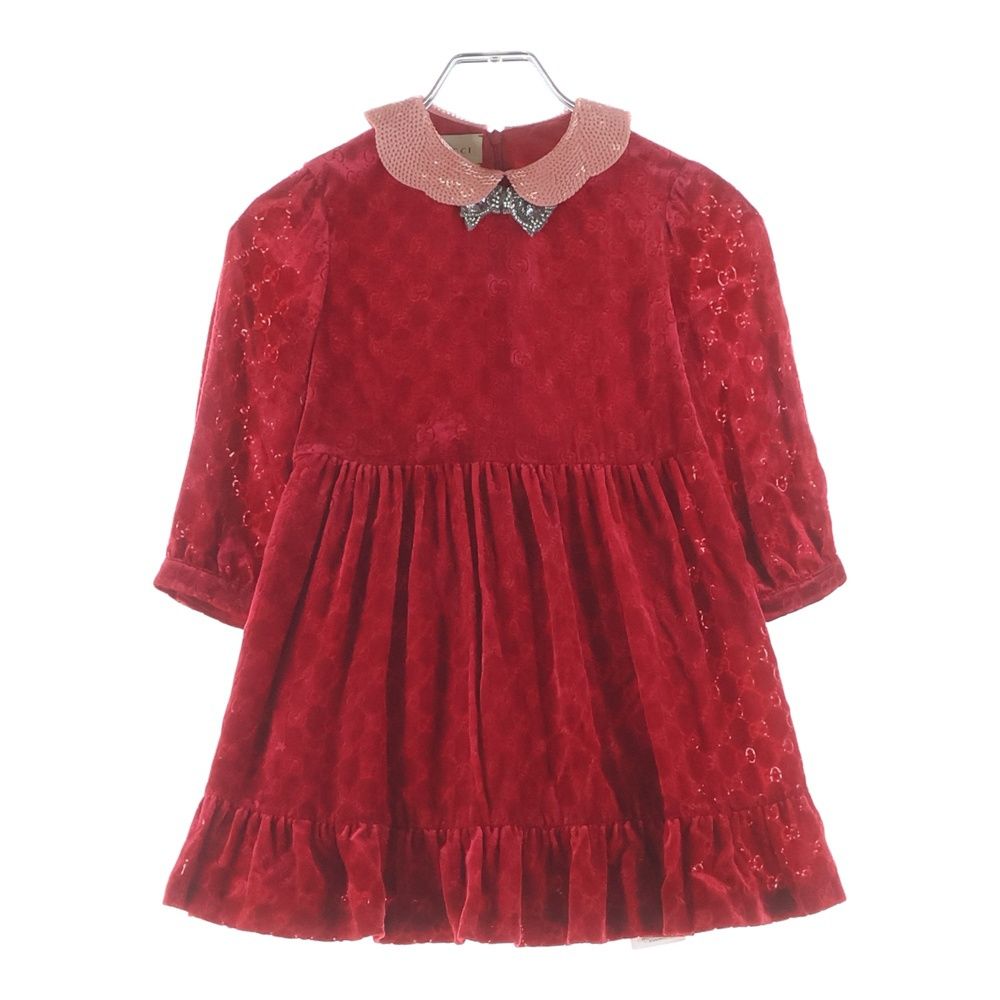 Gucci GG All Over Collar Sequin Silk Dress Red Kids