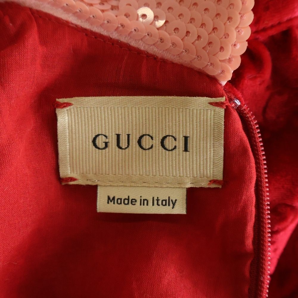 Gucci GG All Over Collar Sequin Silk Dress Red Kids — view 6