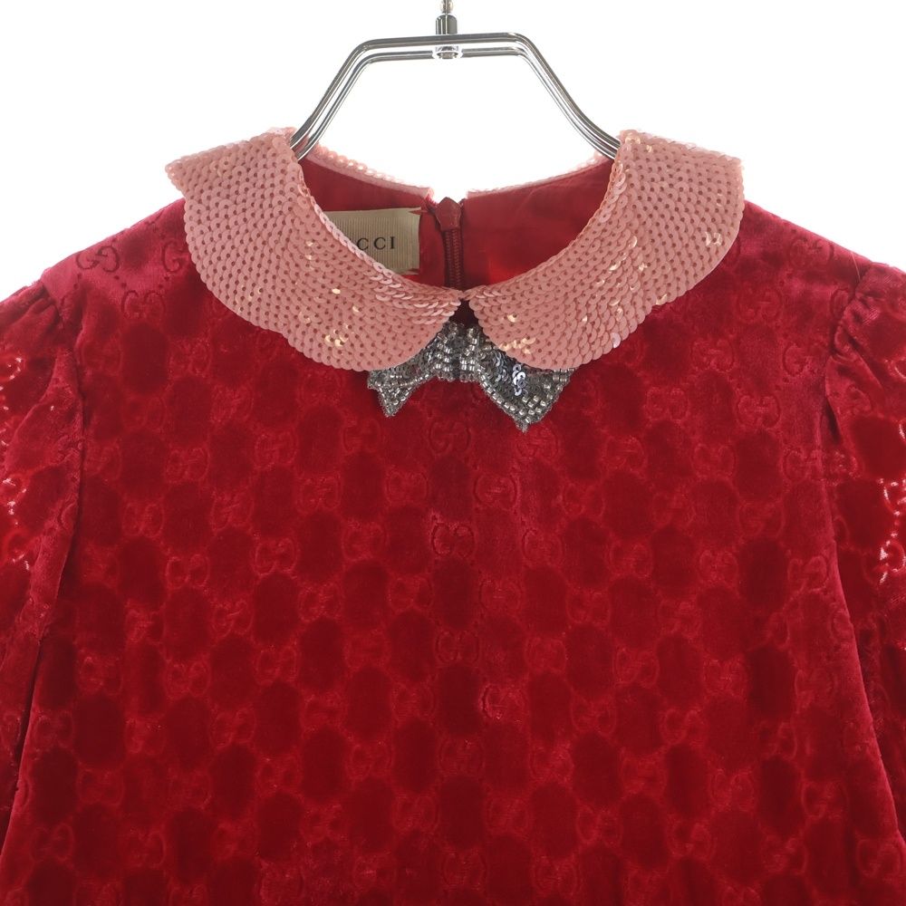 Gucci GG All Over Collar Sequin Silk Dress Red Kids — view 3