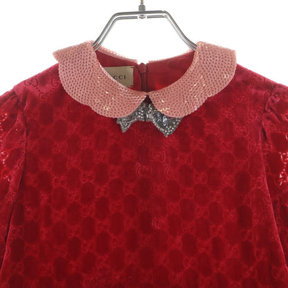 Gucci GG All Over Collar Sequin Silk Dress Red Kids — view 3