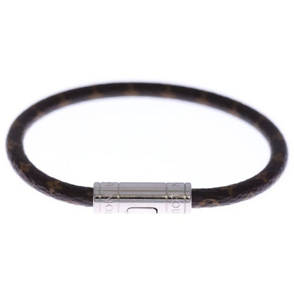 Louis Vuitton Monogram Leather Bracelet Silver Brown