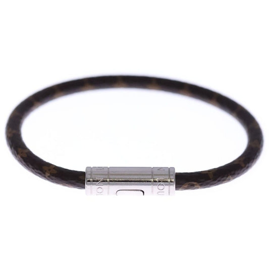Louis Vuitton Monogram Leather Bracelet Silver Brown