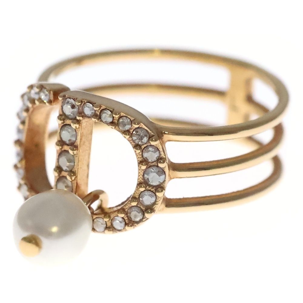 Dior Line Stone Pearl Ring Gold