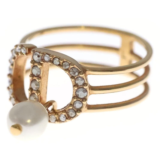 Dior Line Stone Pearl Ring Gold