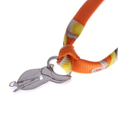 Hermes Paddock Saddle Choker Silk Strap Necklace Silver Orange — view 5