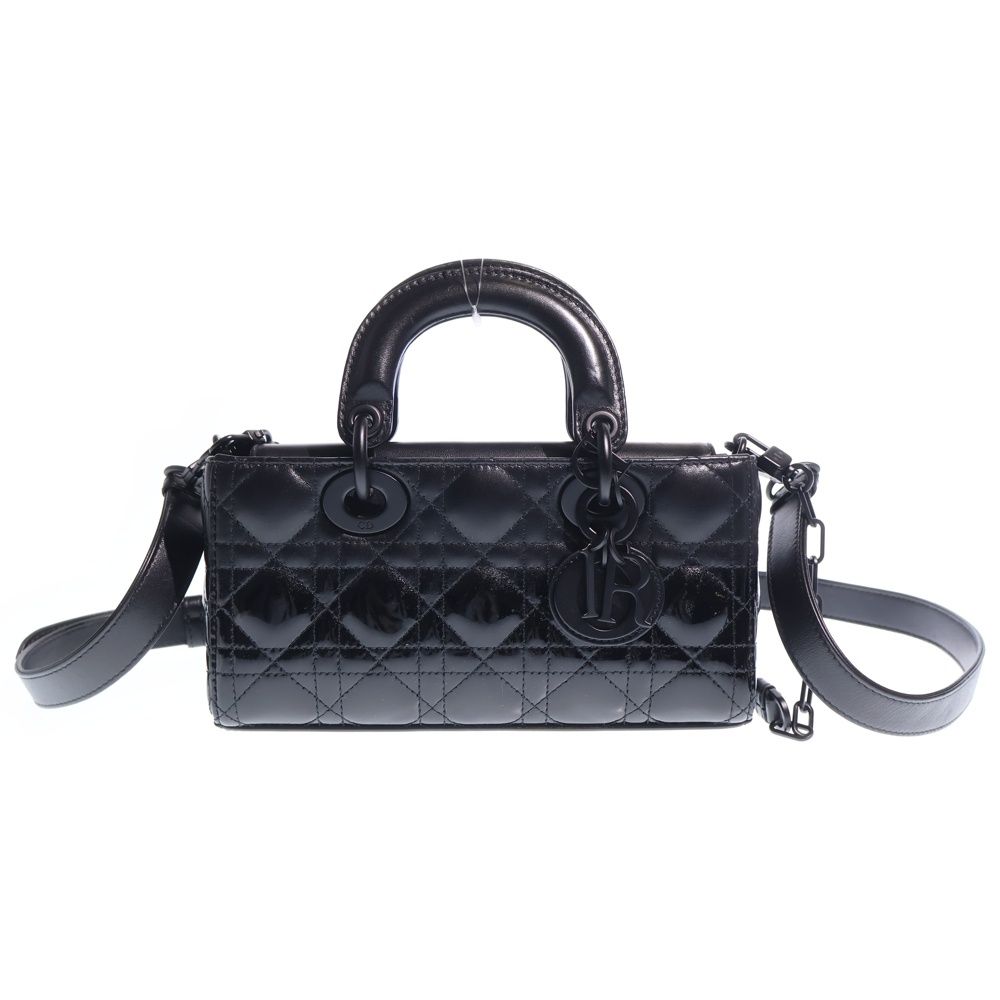 Dior Lady D Joy Cannage 2-Way Shoulder Bag Black Leather