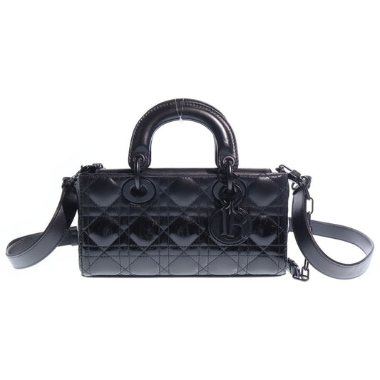 Dior Lady D Joy Cannage 2-Way Shoulder Bag Black Leather