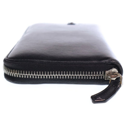 Fendi Bugs Eye Zip Around Wallet Card Case Black Leather Silver — view 3
