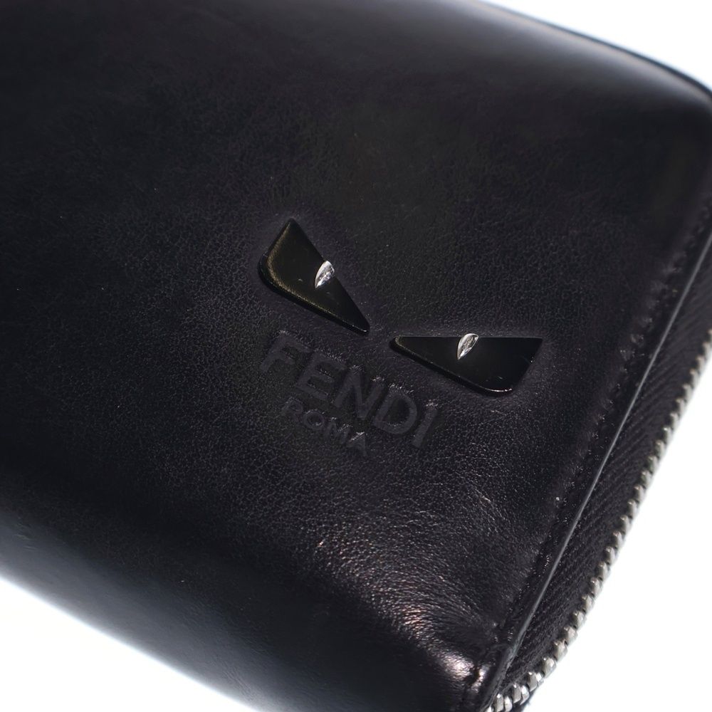 Fendi Bugs Eye Zip Around Wallet Card Case Black Leather Silver — view 5